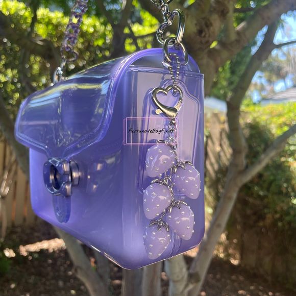 Lilac Lavender Baby Purple Jelly Pearl Heart Strawberry Cluster Bag Charm SILVER - Picture 4 of 8